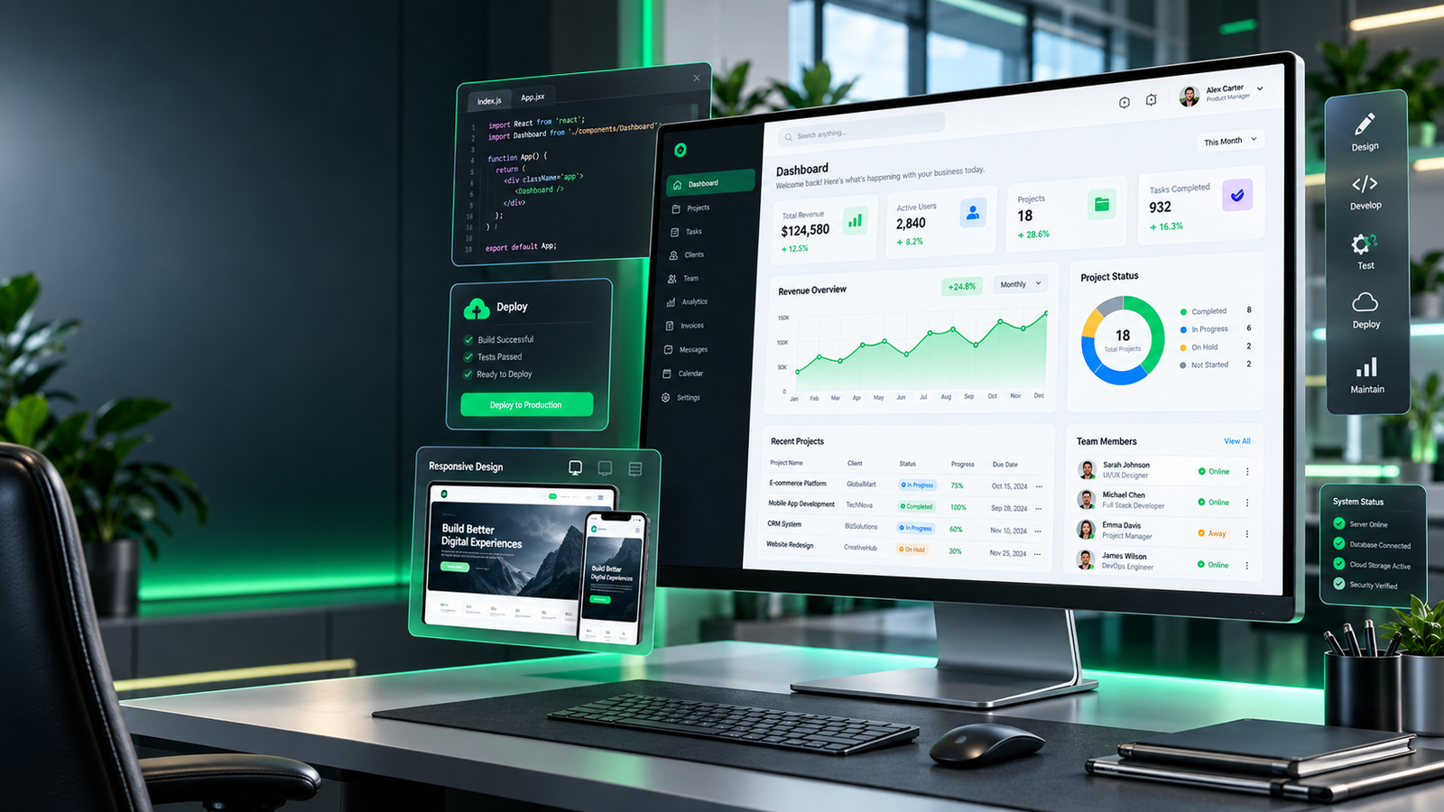 Custom software and website development dashboard